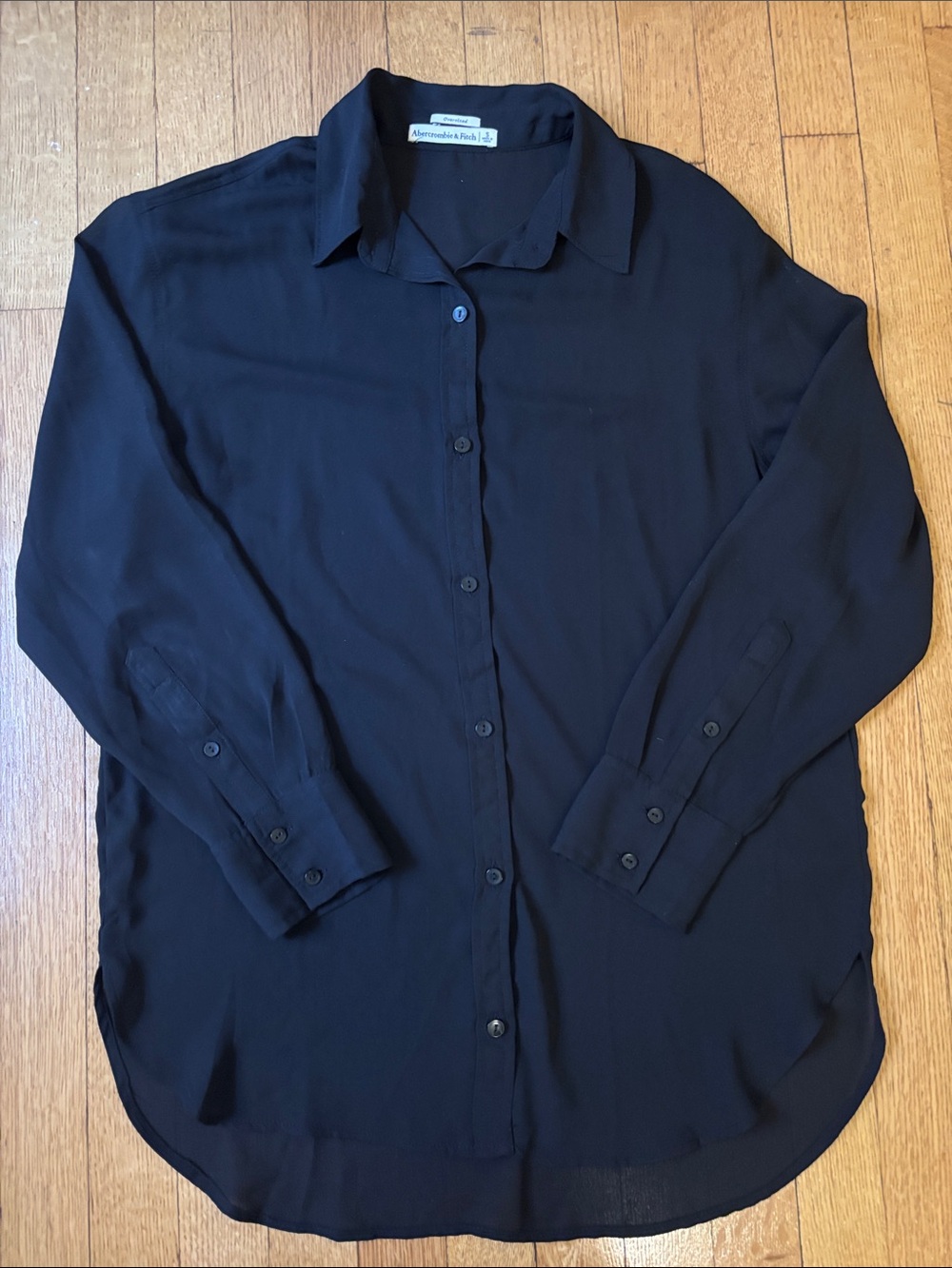 Abercrombie & Fitch Sheer Oversized Black Button-Up Shirt